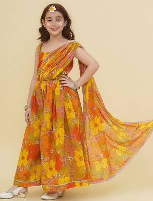 Girls floral embroidered net gown 4