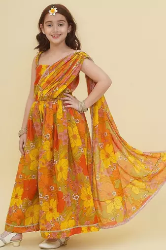 Girls floral embroidered net gown
