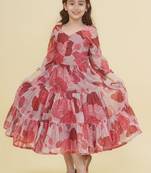 Girls v-neck floral print maxi dress