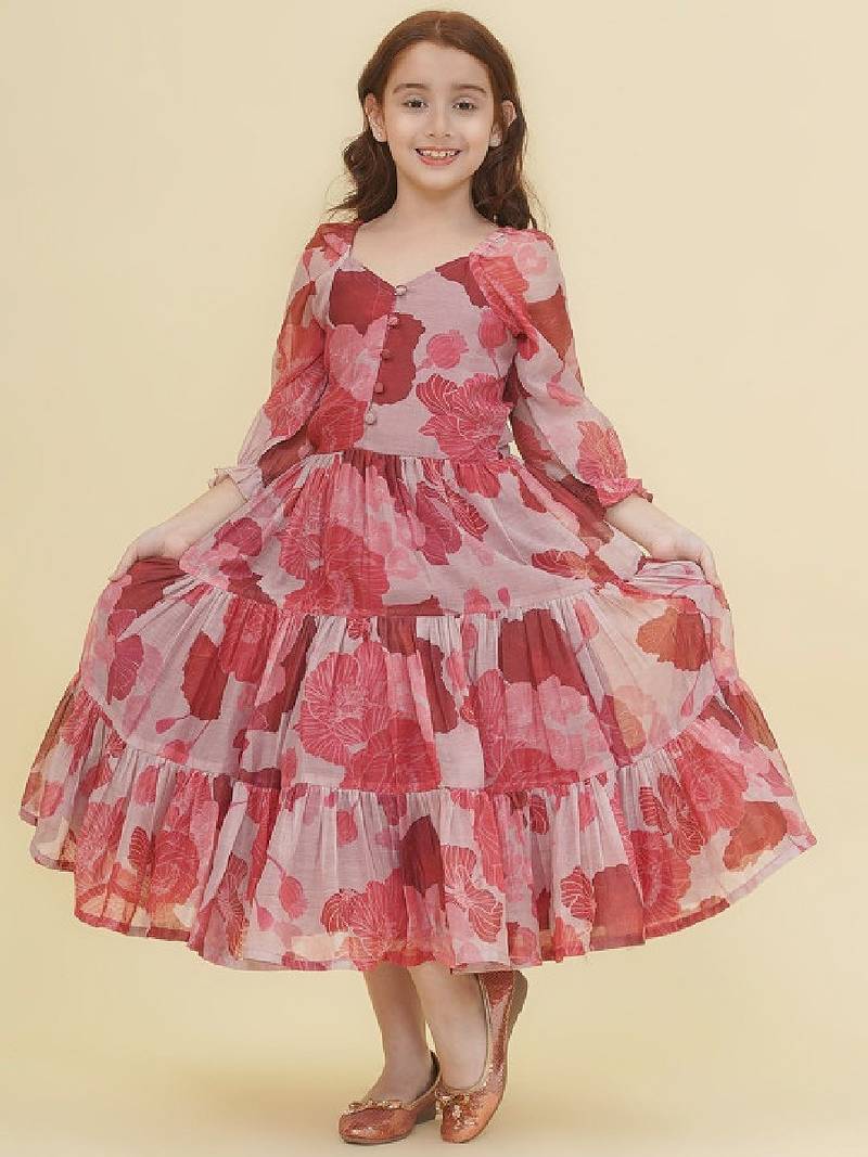 Girls v-neck floral print maxi dress