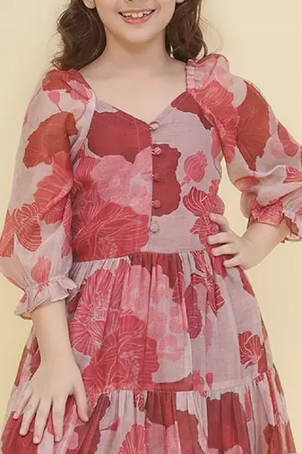 Girls v-neck floral print maxi dress