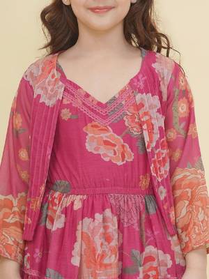 Girls floral print puff sleeve fit & flare maxi dress 2