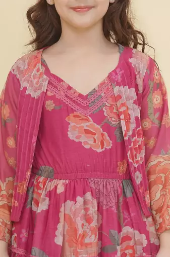 Girls floral print puff sleeve fit & flare maxi dress