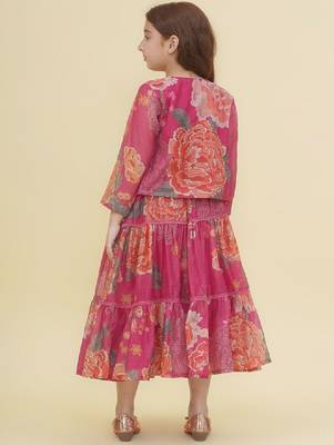 Girls floral print puff sleeve fit & flare maxi dress 4