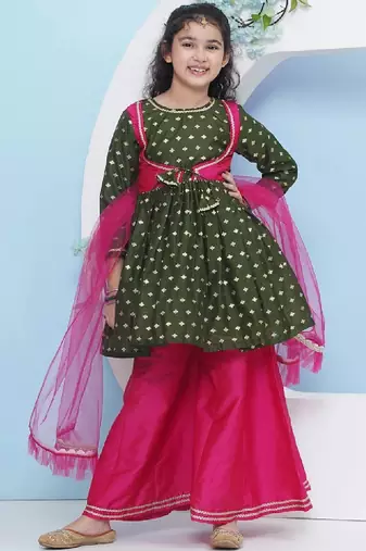 Girls ethnic motifs empire gotta patti kurta with palazzos & with dupatta