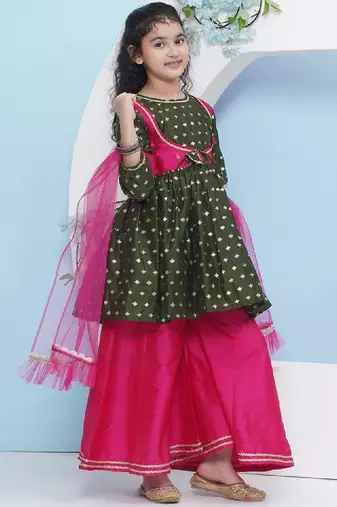 Girls ethnic motifs empire gotta patti kurta with palazzos & with dupatta