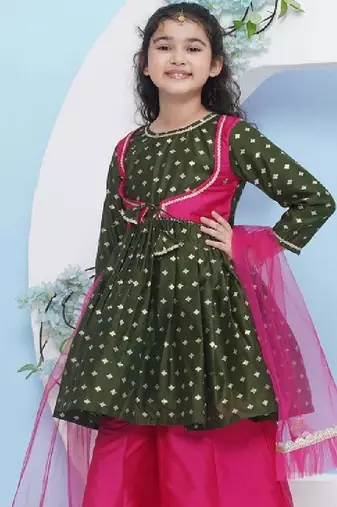Girls ethnic motifs empire gotta patti kurta with palazzos & with dupatta