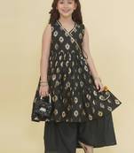 Girls printed pure cotton gotta patti angrakha kurta with sharara