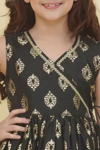 Girls printed pure cotton gotta patti angrakha kurta with sharara