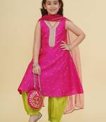 Girls ethnic motifs embroidered sequinned kurta with salwar & dupatta