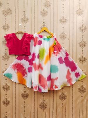 Girls white tie & dye ready to wear lehenga & choli 1