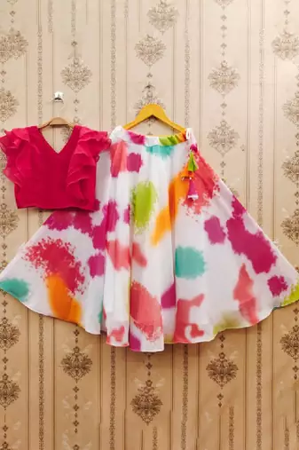 Girls white tie & dye ready to wear lehenga & choli