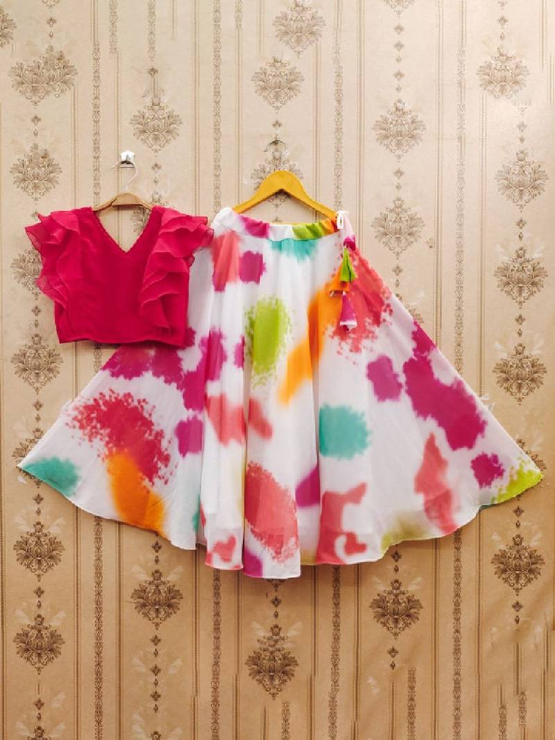 Girls white tie & dye ready to wear lehenga & choli