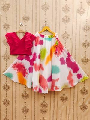 Girls white tie & dye ready to wear lehenga & choli 2