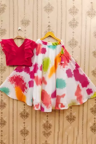 Girls white tie & dye ready to wear lehenga & choli