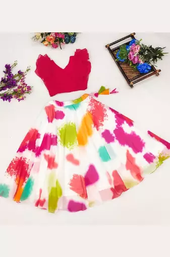 Girls white tie & dye ready to wear lehenga & choli