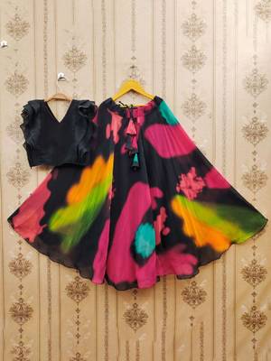 Girls black tie & dye ready to wear lehenga & choli 1