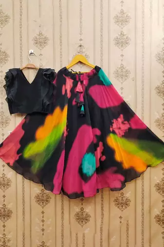 Girls black tie & dye ready to wear lehenga & choli