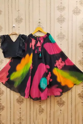 Girls black tie & dye ready to wear lehenga & choli