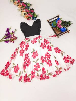 Girls white floral printed ready to wear lehenga & choli 1