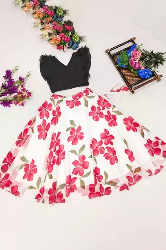 Girls white floral printed ready to wear lehenga & choli