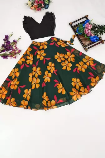 Girls green tie and dye ready to wear lehenga & choli
