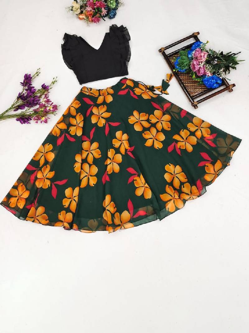 Girls green tie and dye ready to wear lehenga & choli