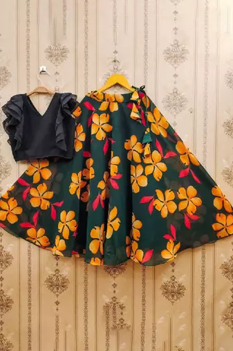Girls green tie and dye ready to wear lehenga & choli