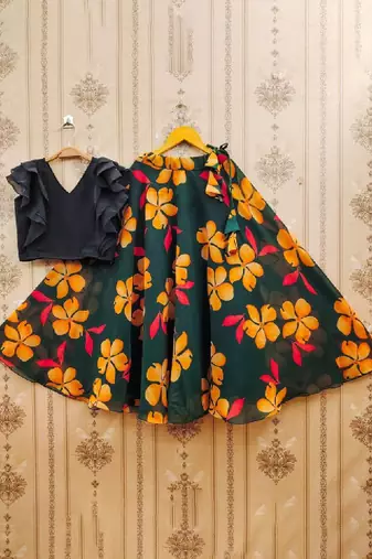 Girls green tie and dye ready to wear lehenga & choli