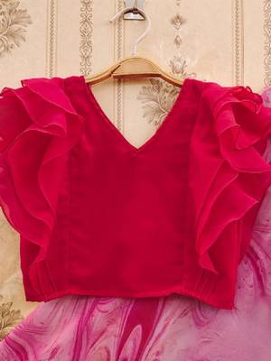 Girls pink tie and dye printed v neck georgette blouse & lehenga 3