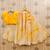 Girls yellow tie and dye printed v neck georgette blouse & lehenga
