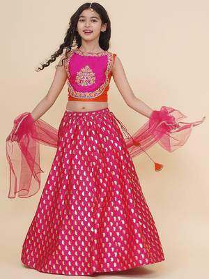 Girls embroidered foil print ready to wear lehenga & blouse with dupatta 1
