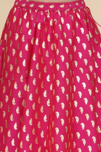 Girls embroidered foil print ready to wear lehenga & blouse with dupatta