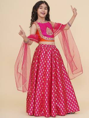 Girls embroidered foil print ready to wear lehenga & blouse with dupatta 4