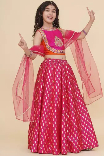 Girls embroidered foil print ready to wear lehenga & blouse with dupatta