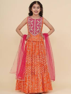 Girls embroidered patchwork ready to wear lehenga & blouse with dupatta 1