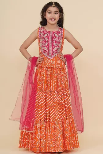 Girls embroidered patchwork ready to wear lehenga & blouse with dupatta