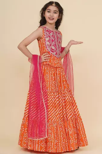 Girls embroidered patchwork ready to wear lehenga & blouse with dupatta