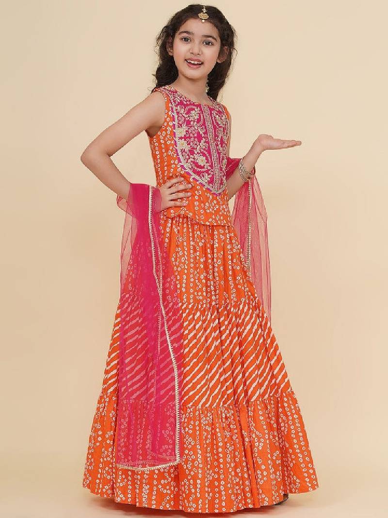 Girls embroidered patchwork ready to wear lehenga & blouse with dupatta