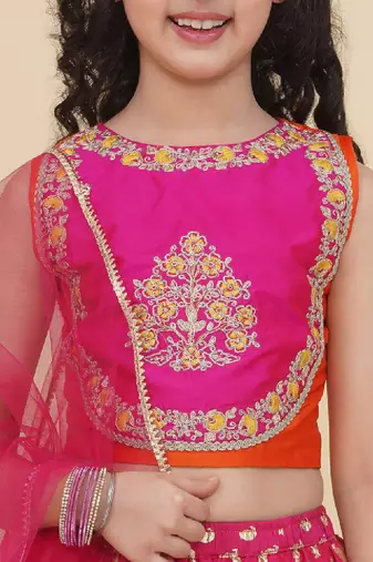 Girls embroidered foil print ready to wear lehenga & blouse with dupatta