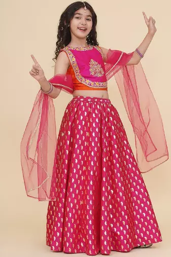 Girls embroidered foil print ready to wear lehenga & blouse with dupatta