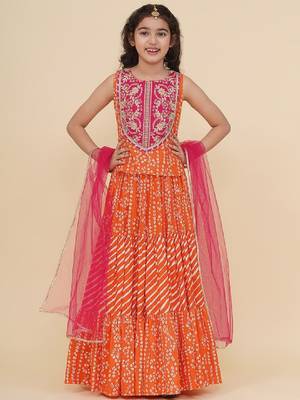 Girls embroidered patchwork ready to wear lehenga & blouse with dupatta 1