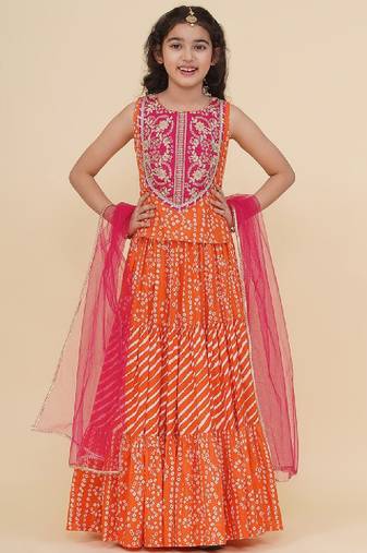 Girls embroidered patchwork ready to wear lehenga & blouse with dupatta