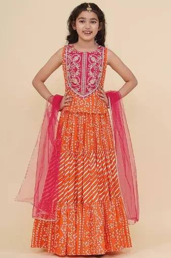 Girls embroidered patchwork ready to wear lehenga & blouse with dupatta