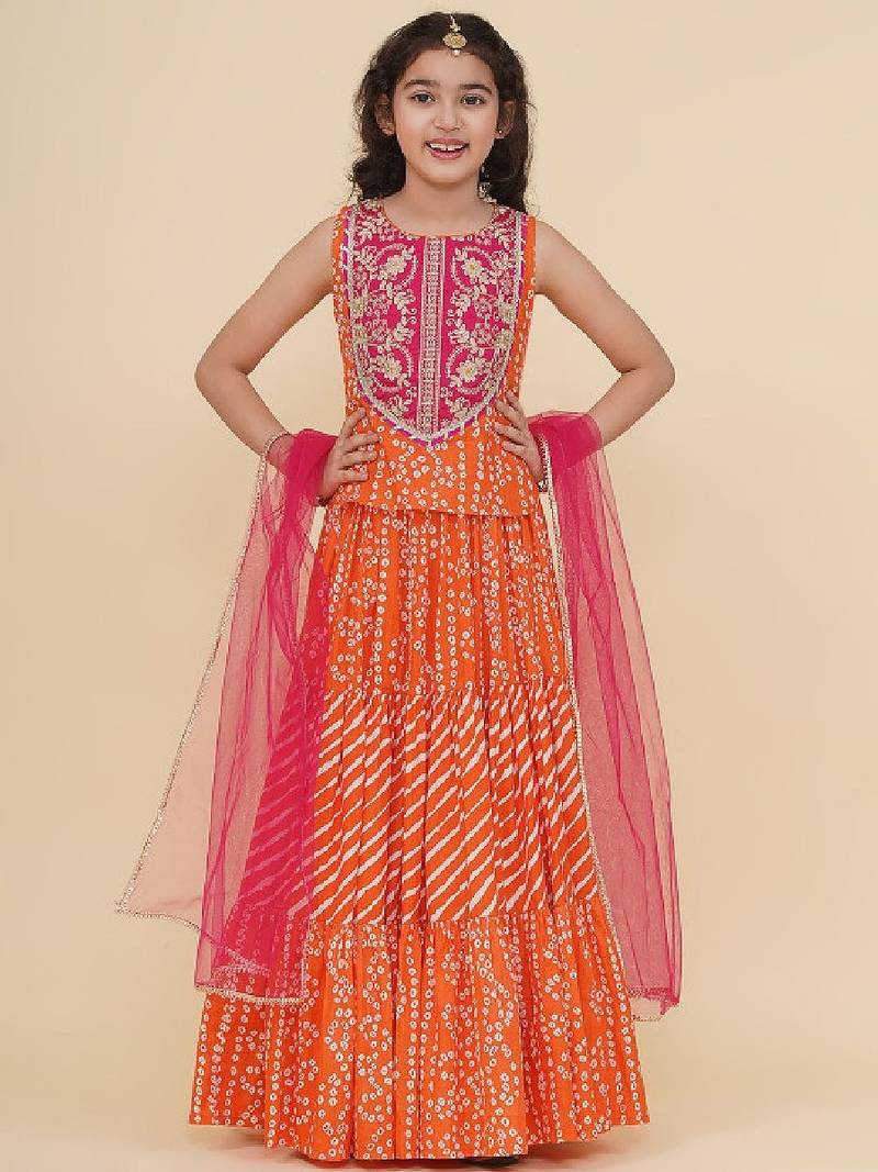 Girls embroidered patchwork ready to wear lehenga & blouse with dupatta