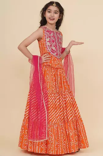 Girls embroidered patchwork ready to wear lehenga & blouse with dupatta
