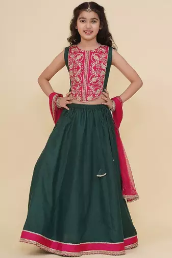 Girls embroidered thread work ready to wear lehenga & blouse with dupatta