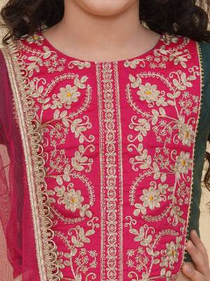 Girls embroidered thread work ready to wear lehenga & blouse with dupatta 2