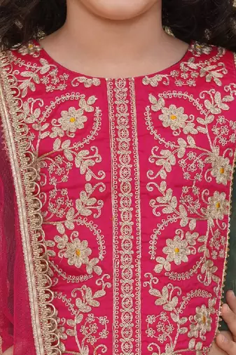 Girls embroidered thread work ready to wear lehenga & blouse with dupatta