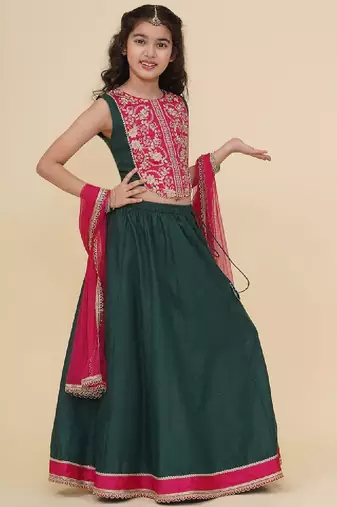 Girls embroidered thread work ready to wear lehenga & blouse with dupatta